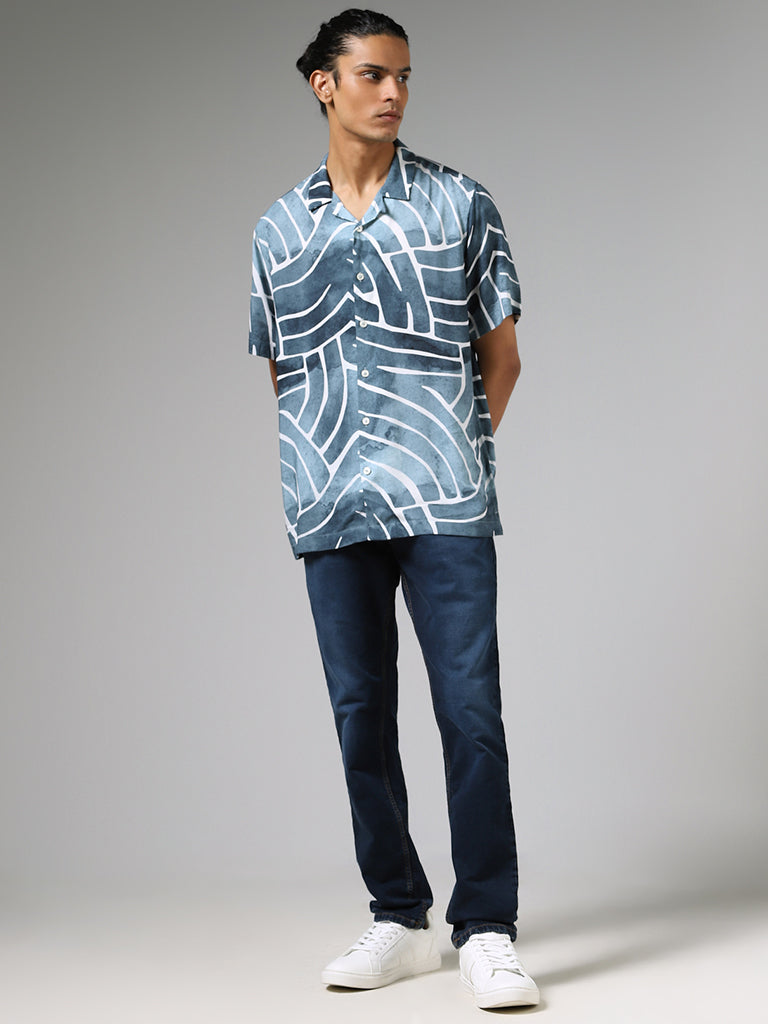 Nuon Blue Abstract Printed Relaxed Fit Shirt
