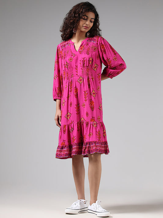 Bombay Paisley Fuchsia Printed Tiered Dress