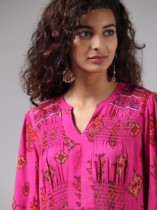 Bombay Paisley Fuchsia Printed Tiered Dress