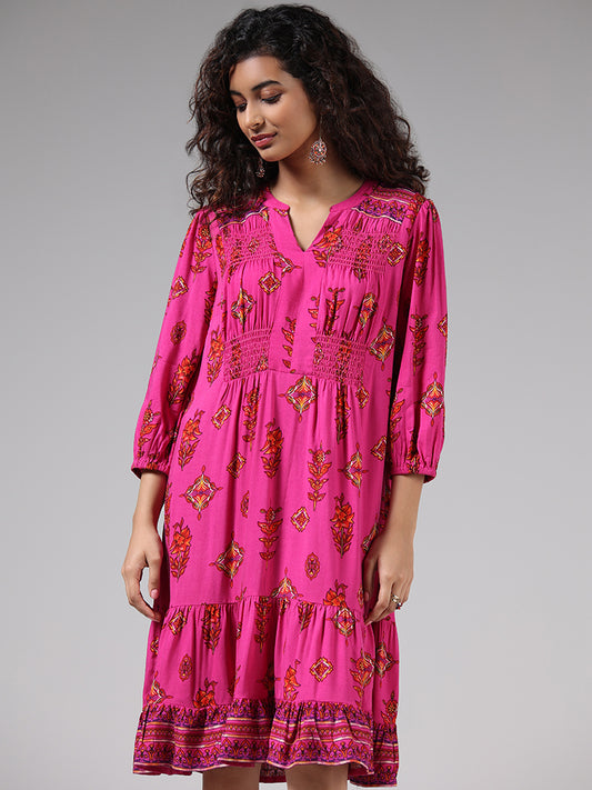 Bombay Paisley Fuchsia Printed Tiered Dress