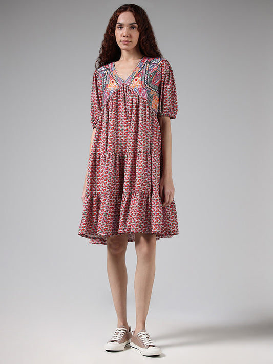 Bombay Paisley Red Thread Embroidered Dress