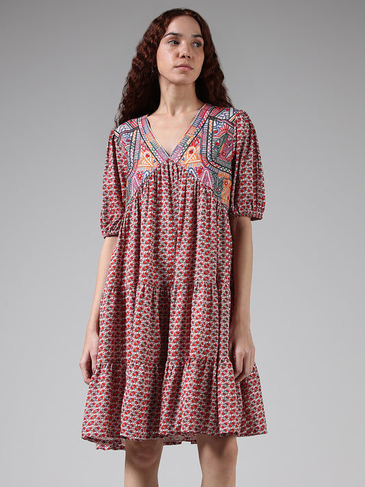 Bombay Paisley Red Thread Embroidered Dress
