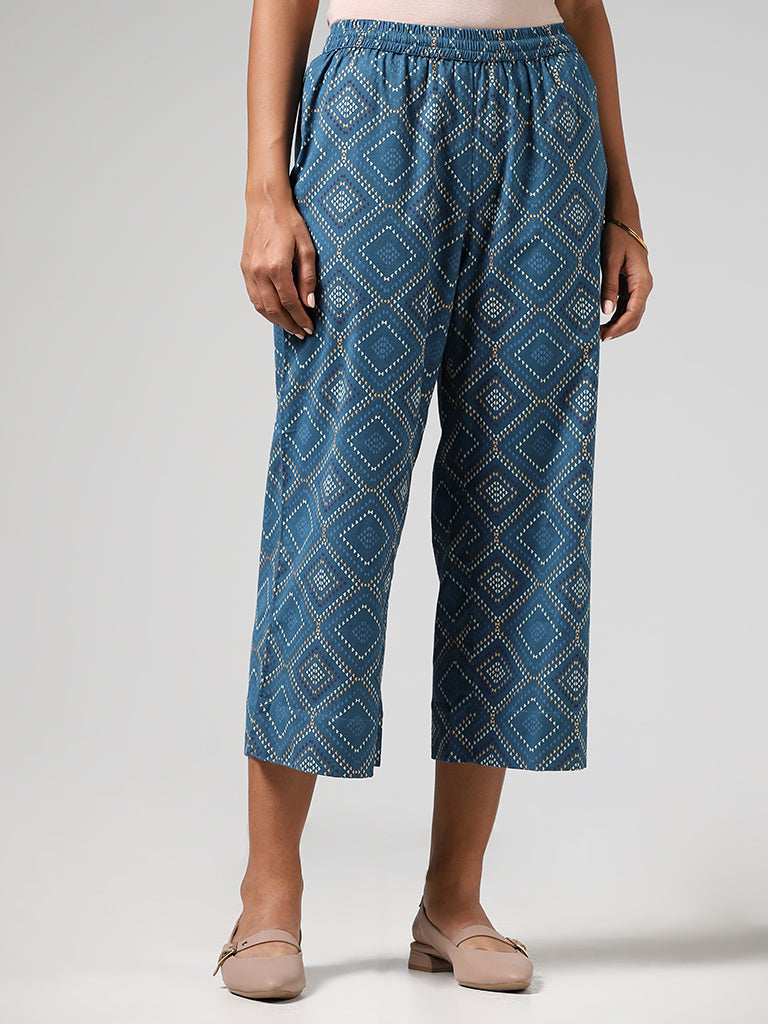 Utsa Blue Geometric Printed Pants