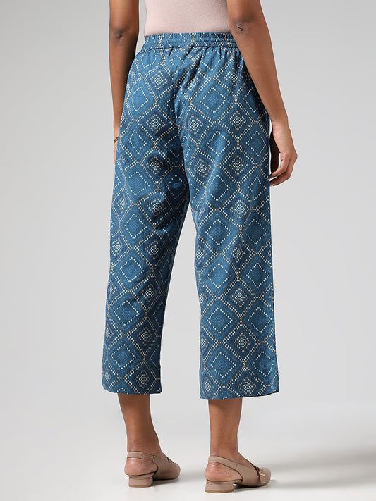 Utsa Blue Geometric Printed Pants