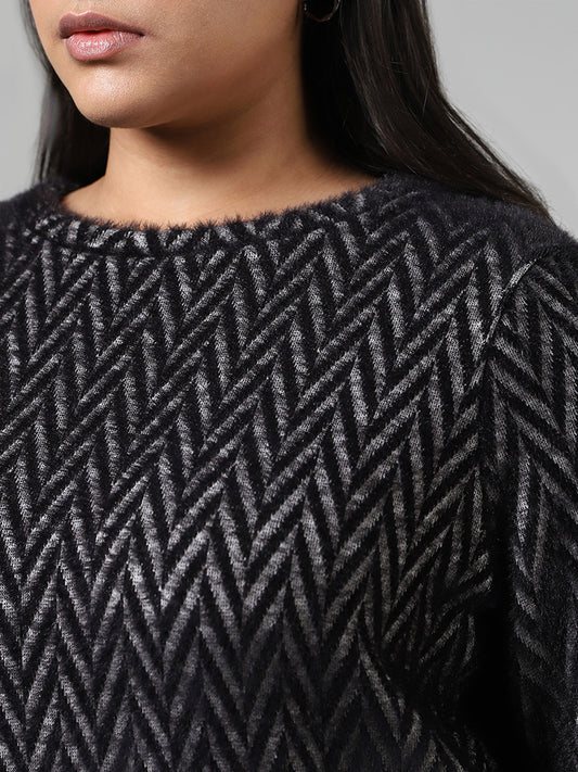 Gia Chevron Printed Black Sweater