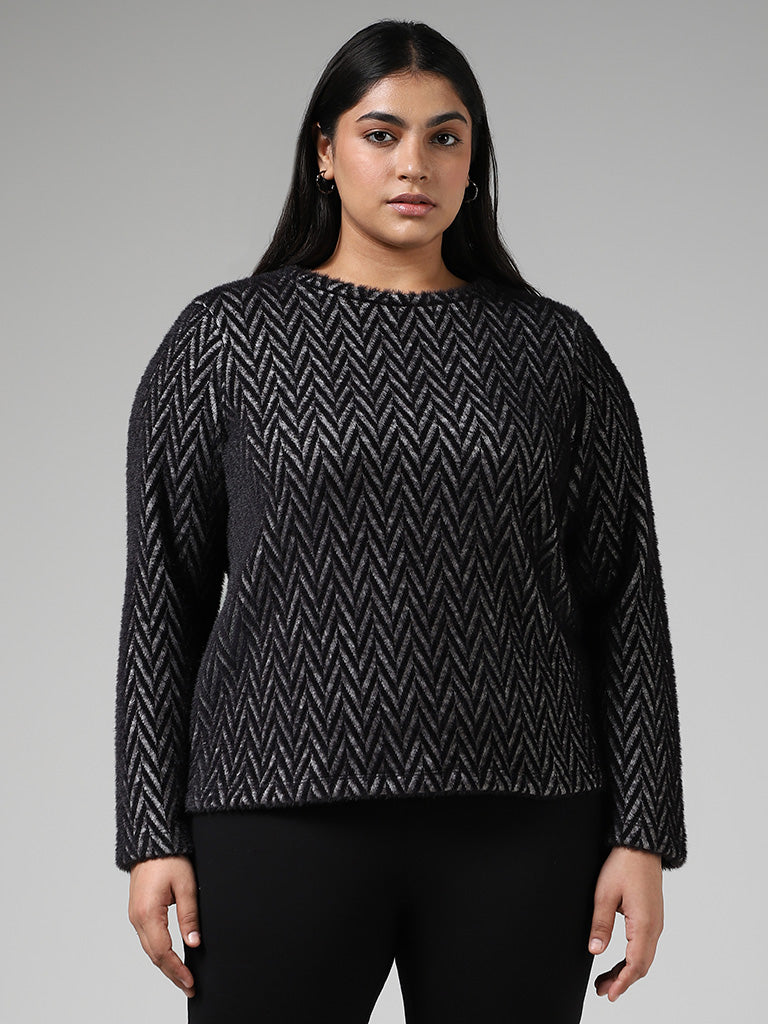 Gia Chevron Printed Black Sweater