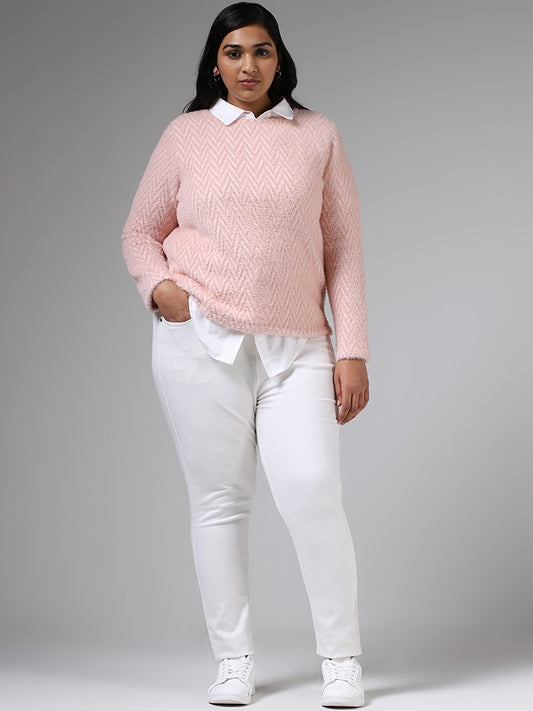 Gia Pastel Pink Chevron Knitted Fur Sweater