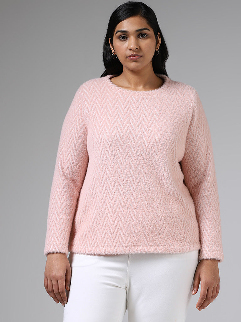 Gia Pastel Pink Chevron Knitted Fur Sweater