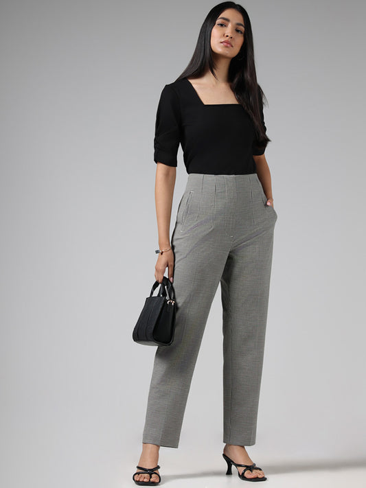 Wardrobe Black Mini-Houndstooth Checked Tailored Trousers