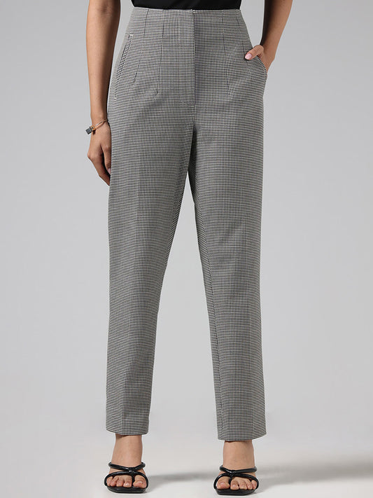 Wardrobe Black Mini-Houndstooth Checked Tailored Trousers