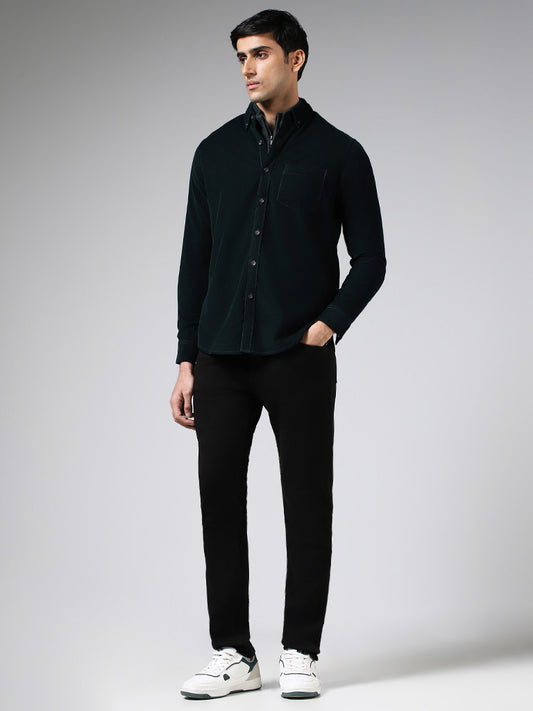 WES Casuals Emerald Green Slim Fit Corduroy Shirt