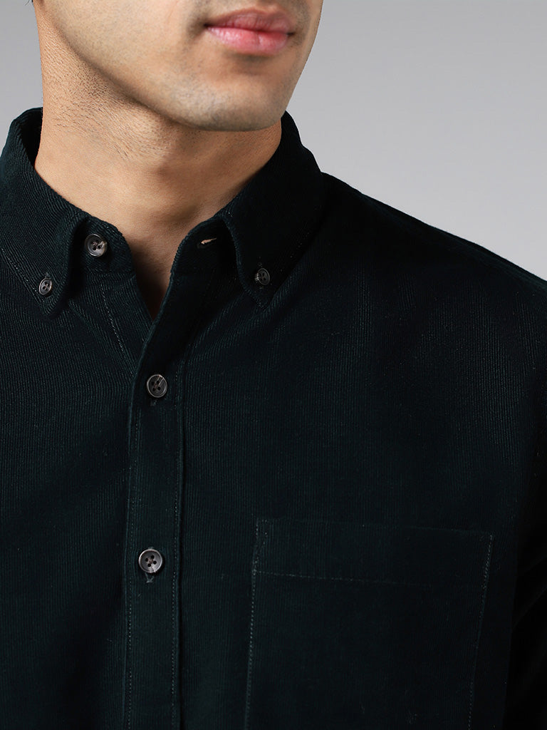 WES Casuals Emerald Green Slim Fit Corduroy Shirt
