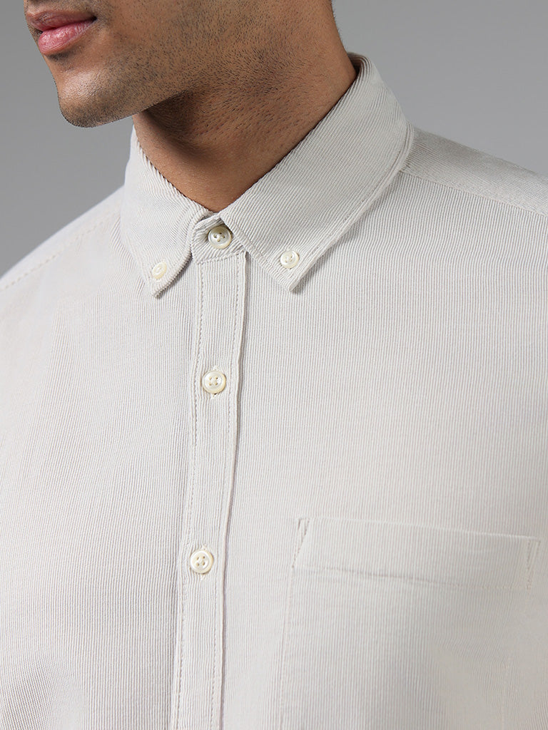 WES Casuals Solid Cream Cotton Slim Fit Shirt