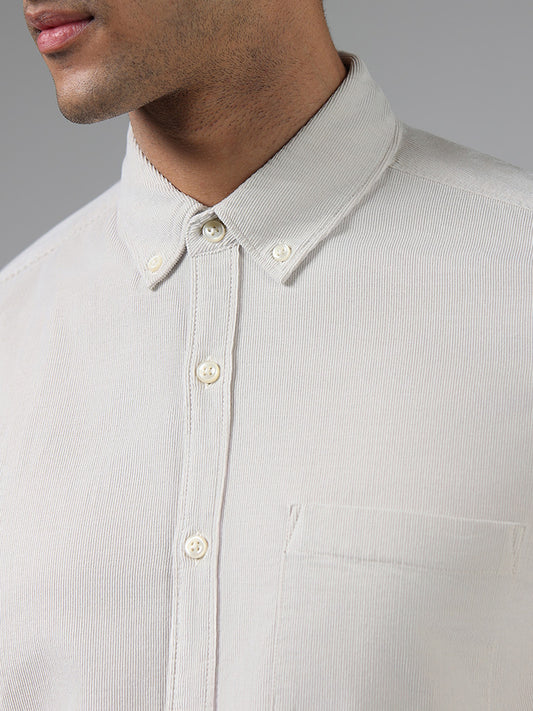 WES Casuals Solid Cream Slim Fit Shirt