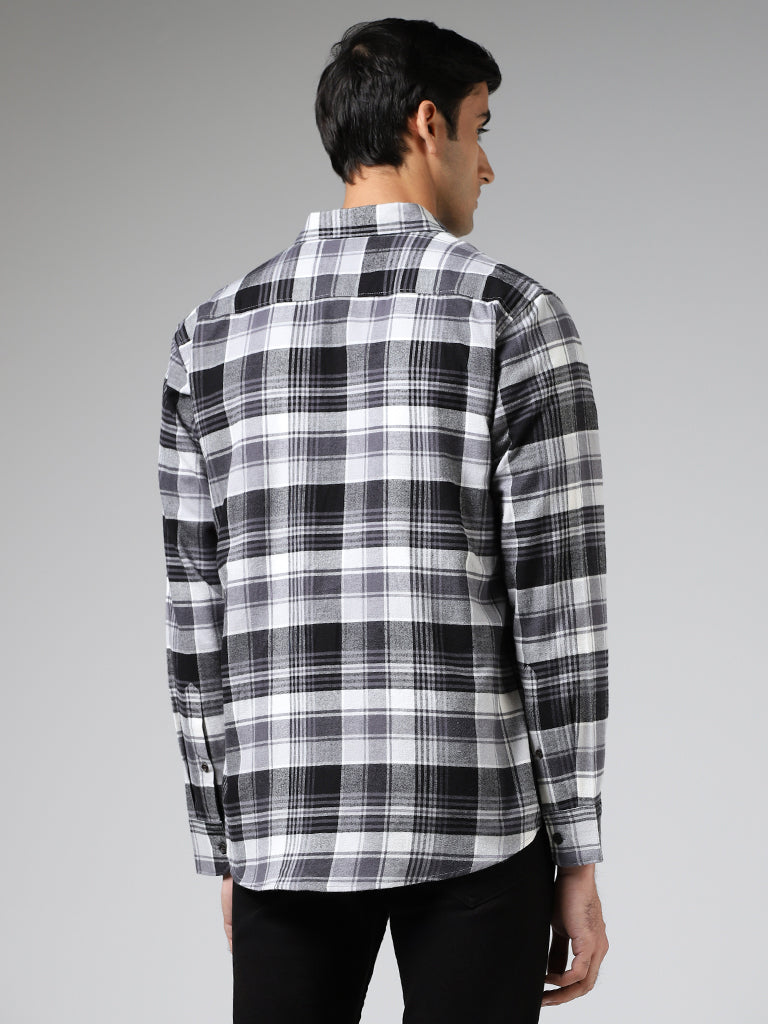 WES Casuals Black Plaid Checked Relaxed Fit Shirt