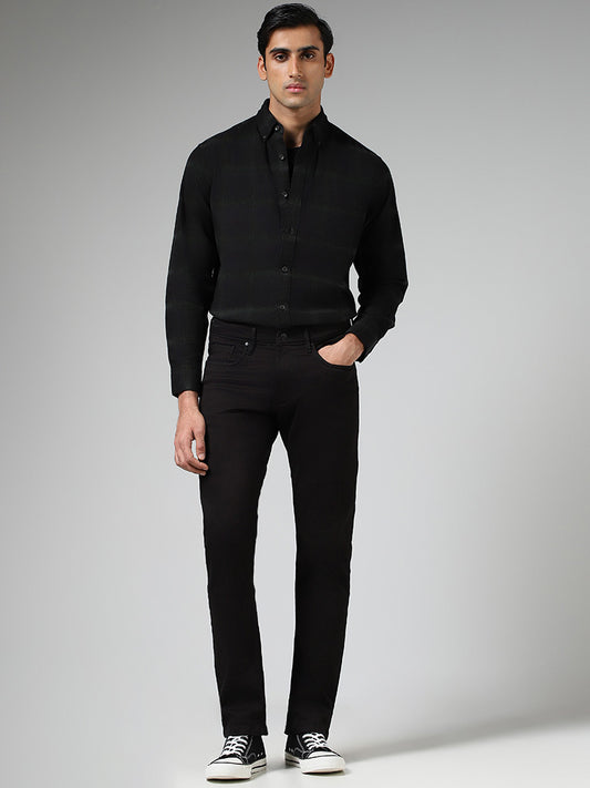 WES Casuals Black Checked Relaxed Fit Shirt