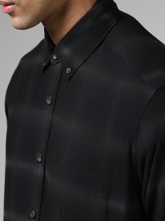 WES Casuals Black Checked Relaxed Fit Shirt