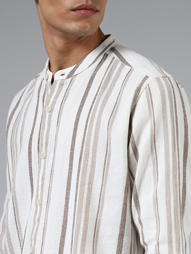 ETA Off White Striped Cotton Resort Fit Shirt