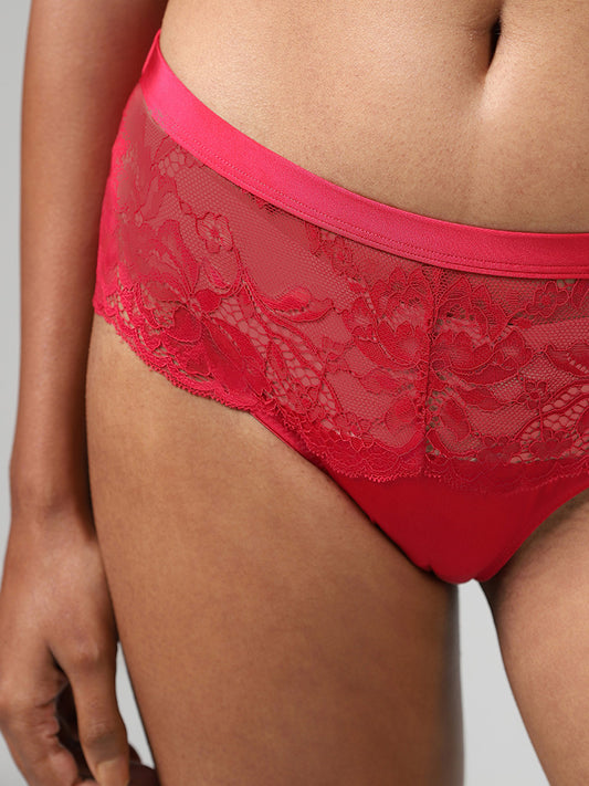 Wunderlove Magenta Lace Insert High-Leg Brief