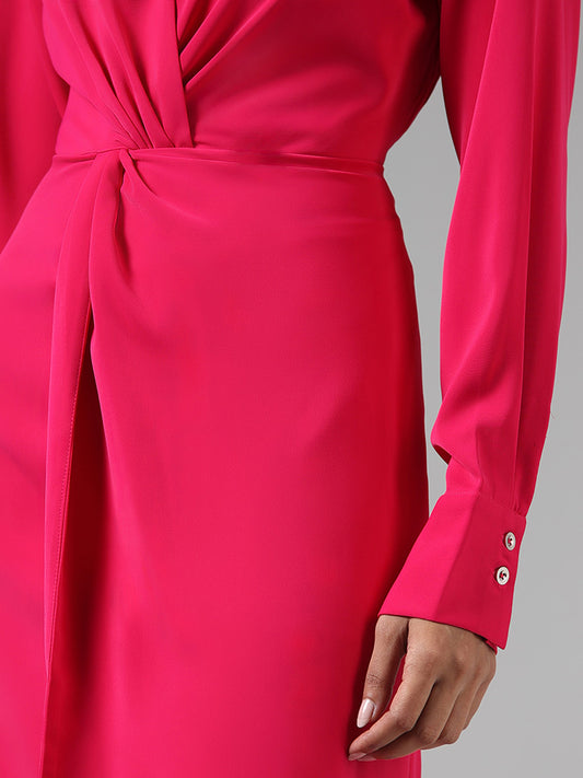 Wardrobe Solid Pink Front Wrap Dress