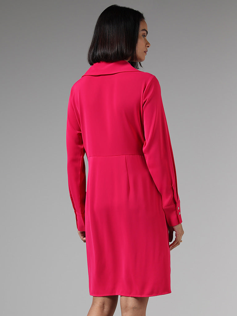 Wardrobe Solid Pink Front Wrap Dress