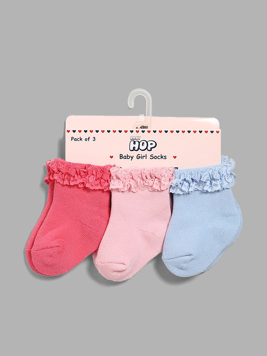 HOP Baby Multicolor Lace Detail Socks Set- Pack of 3