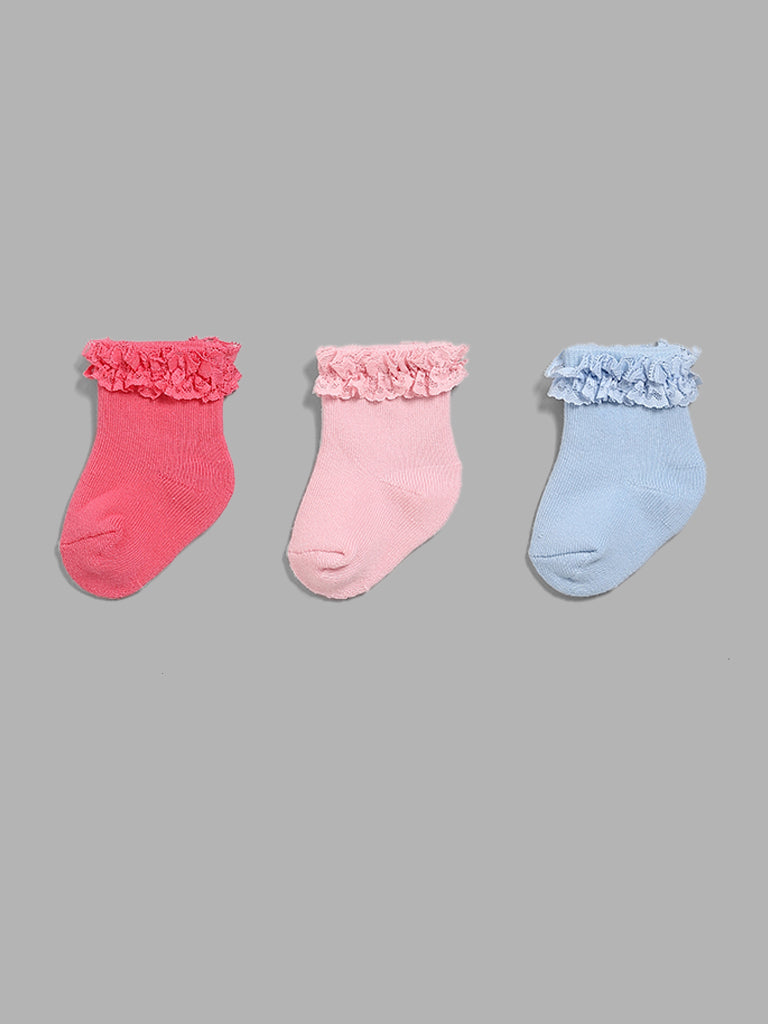 HOP Baby Multicolor Lace Detail Socks Set- Pack of 3