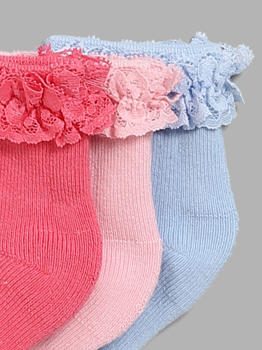 HOP Baby Multicolor Lace Detail Socks Set- Pack of 3