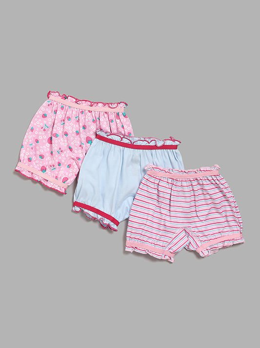 HOP Kids Printed & Striped Multicolor Bloomers - Pack of 3