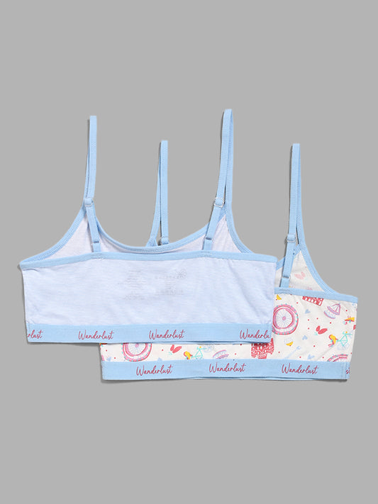 Y&F Kids Light Blue Graphic Printed Crop Tops - Pack of 2