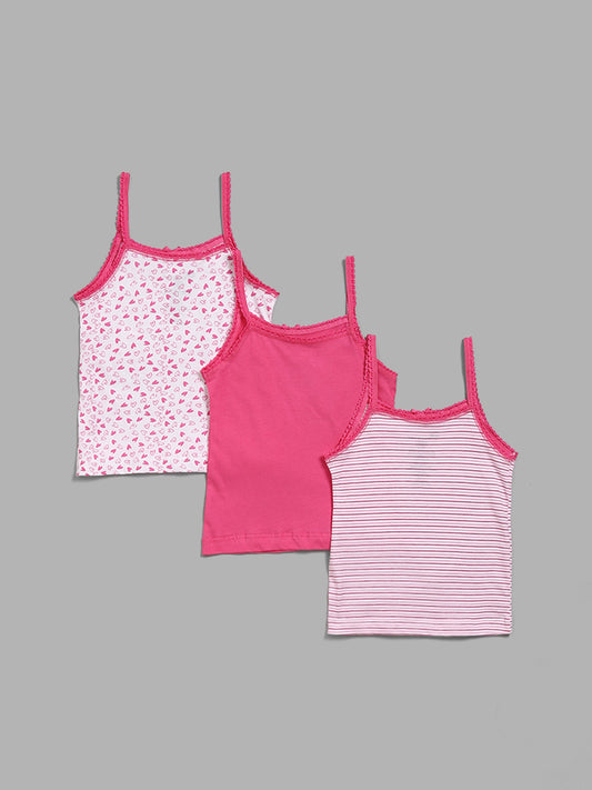 Y&F Kids Pink Printed Camisoles - Pack of 3