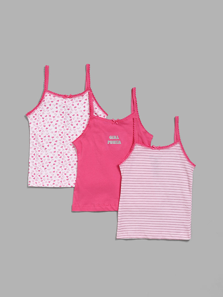 Y&F Kids Pink Printed Camisoles Set - Pack of 3