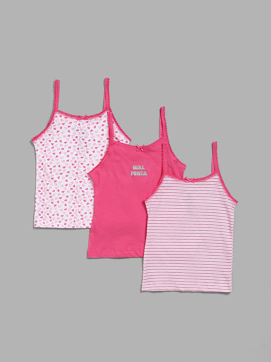 Y&F Kids Pink Printed Camisoles - Pack of 3