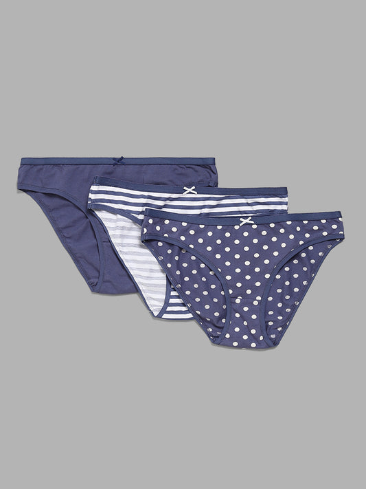 Wunderlove Blue Bikini Briefs - Pack of 3