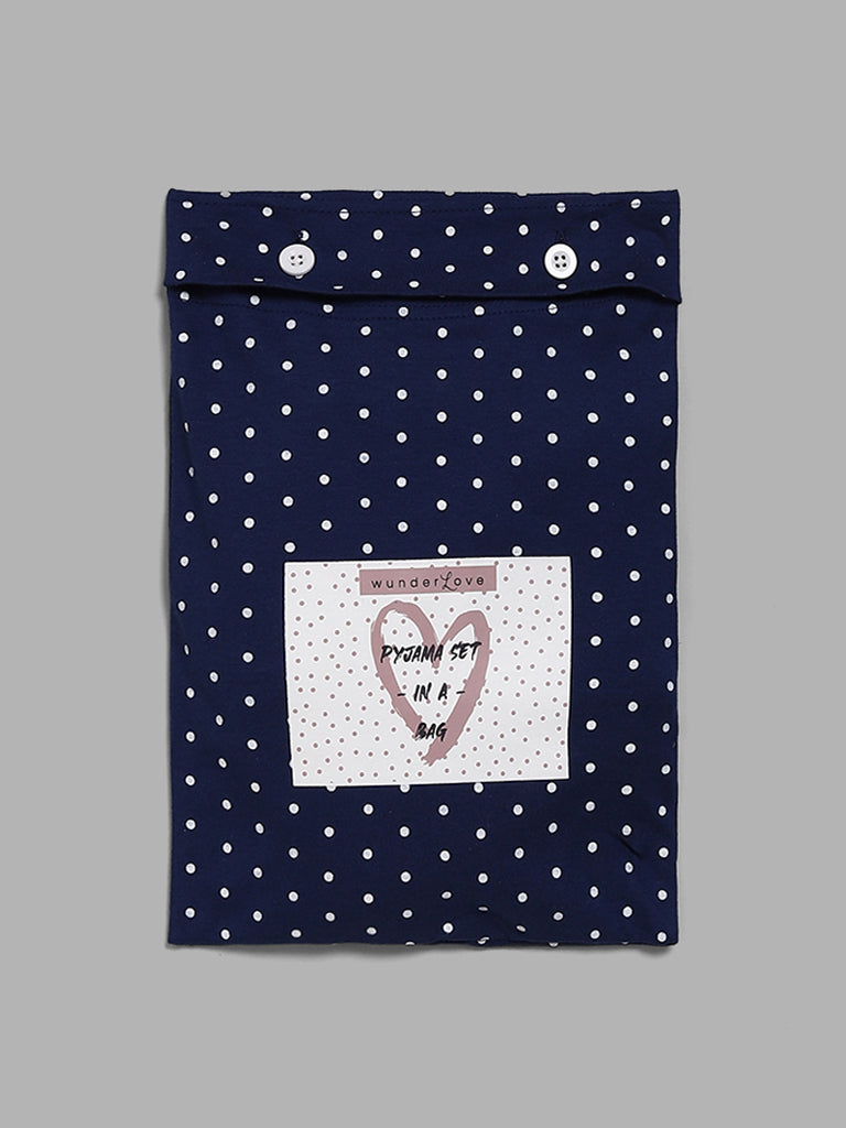Wunderlove Navy Embroidered Pyjamas Set In A Bag
