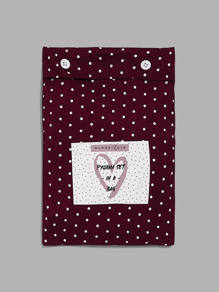 Wunderlove Wine Embroidered Pyjamas Set In A Bag
