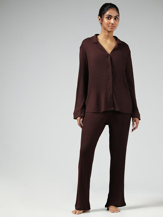 Wunderlove Dark Brown Ribbed Pyjamas
