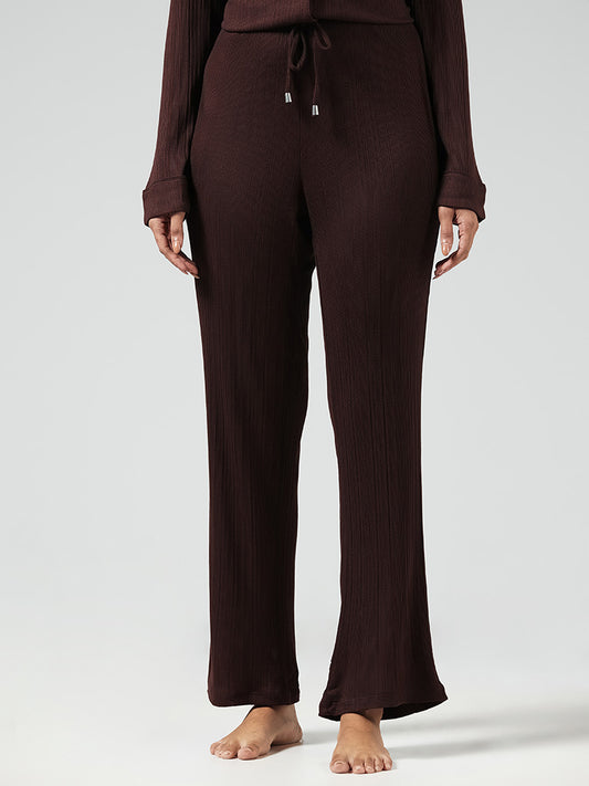 Wunderlove Dark Brown Ribbed Supersoft Pyjamas