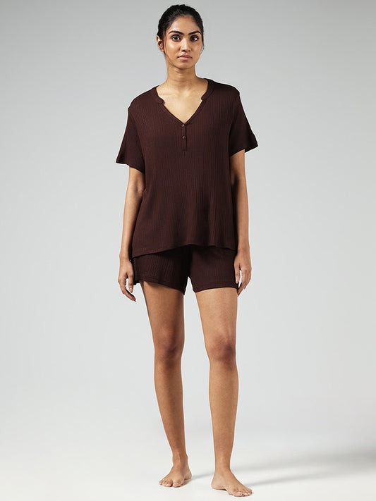 Wunderlove Dark Brown Ribbed Shorts