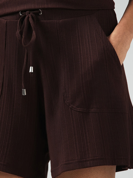 Wunderlove Dark Brown Ribbed Shorts