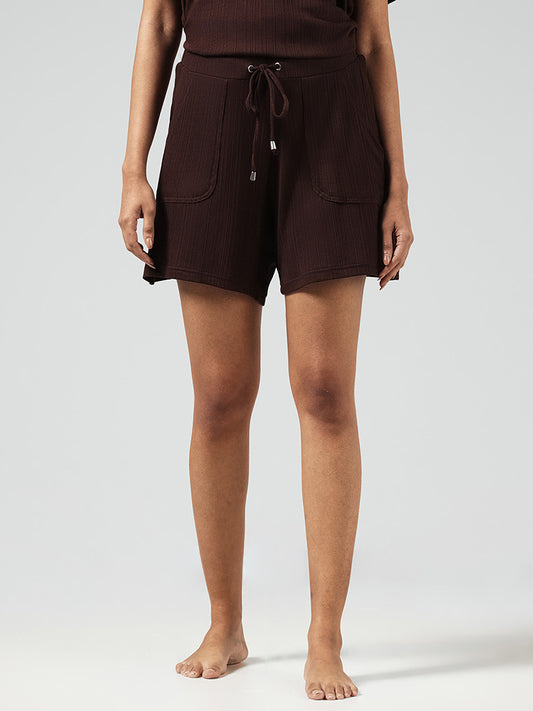 Wunderlove Dark Brown Ribbed Supersoft Shorts