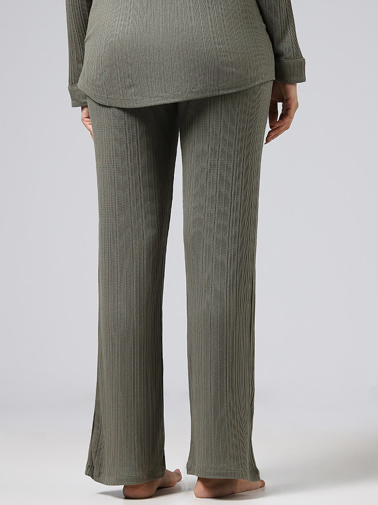 Wunderlove Light Olive Self-Striped Supersoft Trousers