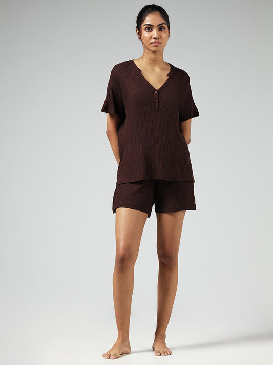 Wunderlove Dark Brown Ribbed Top