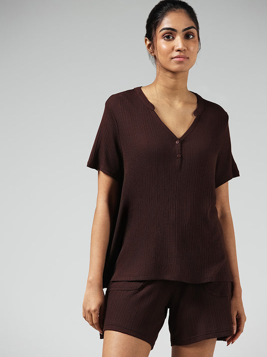 Wunderlove Dark Brown Ribbed Top