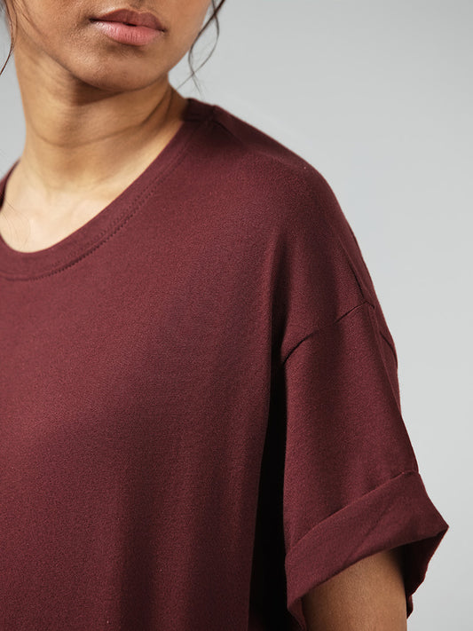 Wunderlove Solid Brown Roll Up T-Shirt