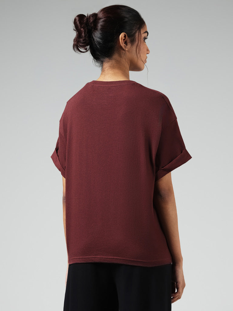 Wunderlove Solid Brown Cotton Roll Up T-Shirt