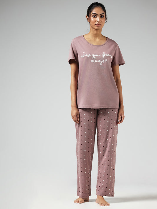 Wunderlove Light Brown Typographic Printed T-Shirt