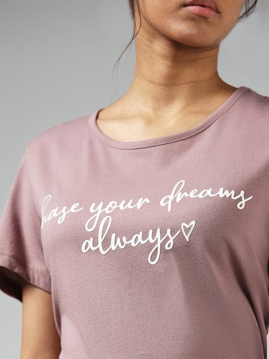 Wunderlove Light Brown Typographic Printed T-Shirt