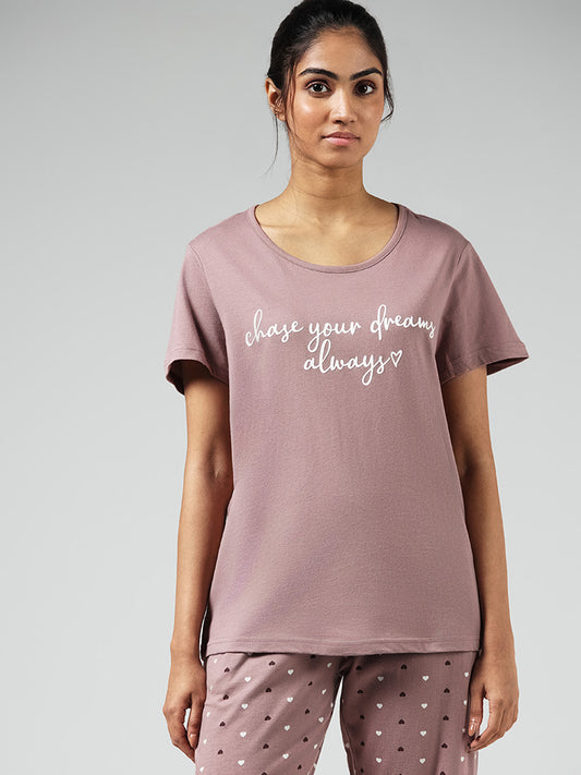 Wunderlove Light Brown Typographic Printed T-Shirt