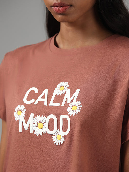Superstar Floral Printed Brown Crop T-Shirt